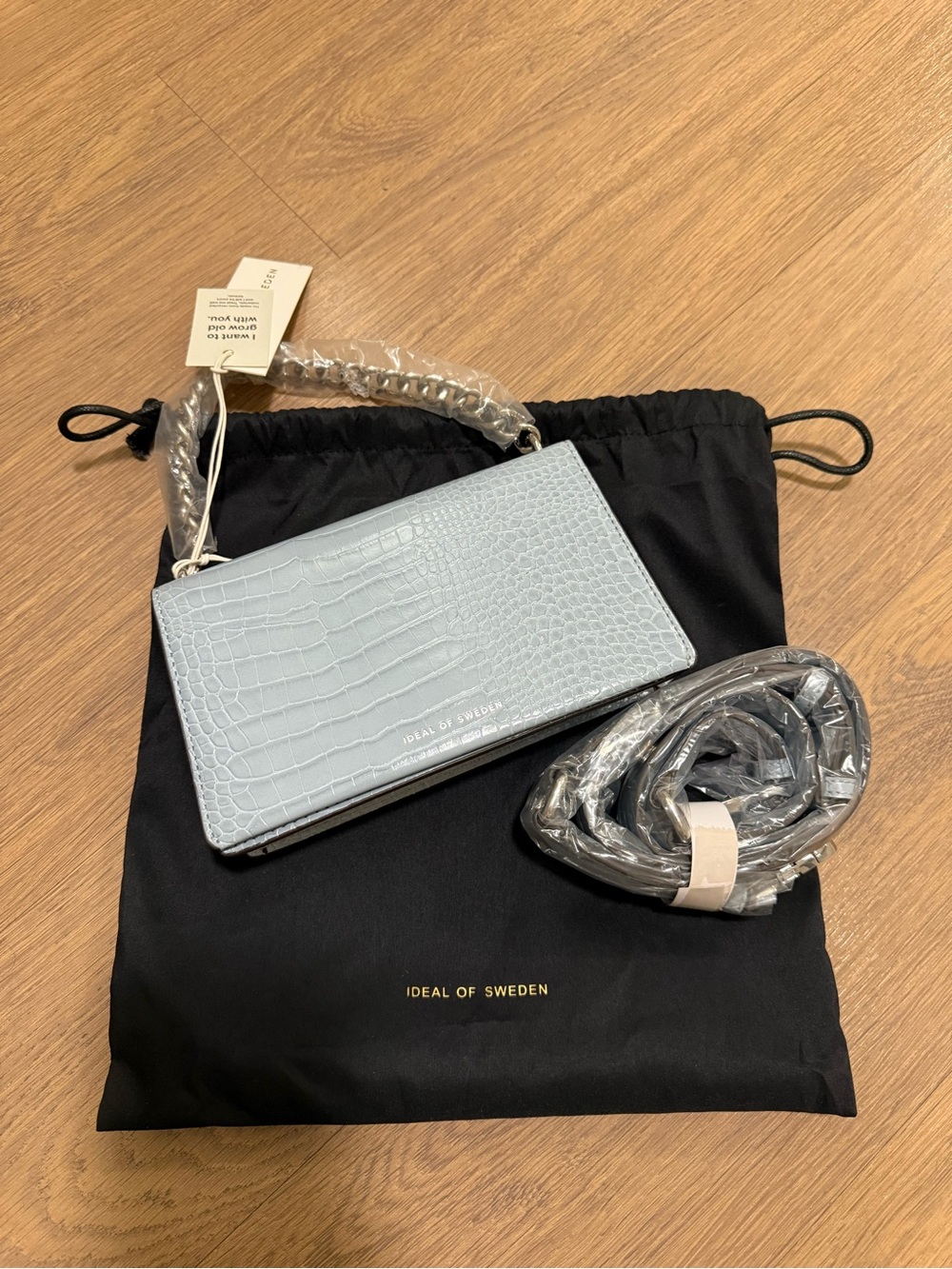 Croc-Embossed Light Blue Crossbody Bag